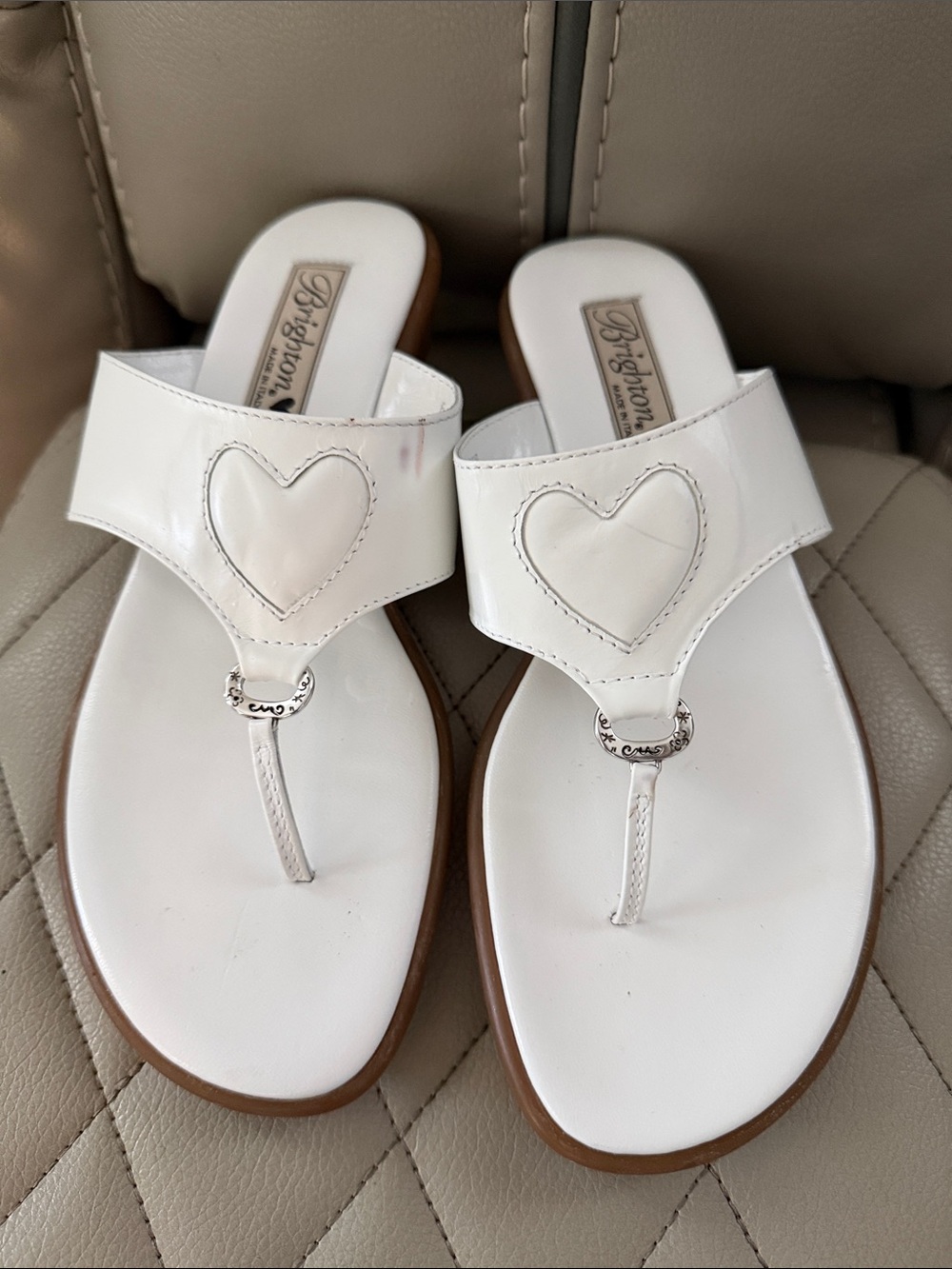 Brighton White Heart Detail Thong Sandals